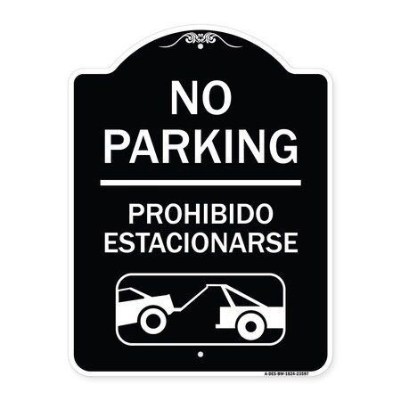 Signmission No Parking Prohibido Estacionarse W/ Car Tow Graphic Heavy-Gauge Alum Sign, 24" x 18", BW-1824-23597 A-DES-BW-1824-23597